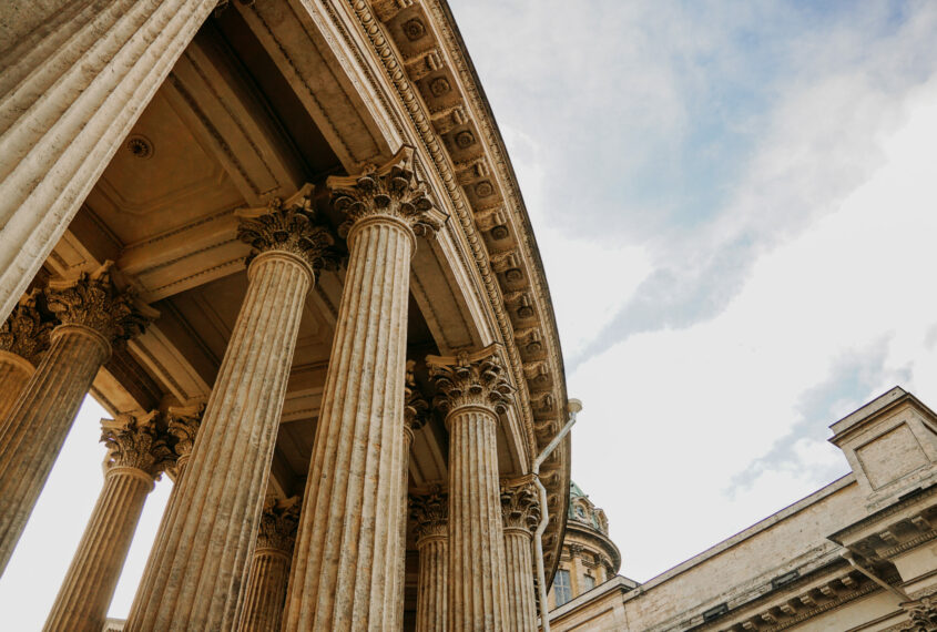 Old columns of the Kazan Cathedral in St. Petersburg. St Petersburg, Russia